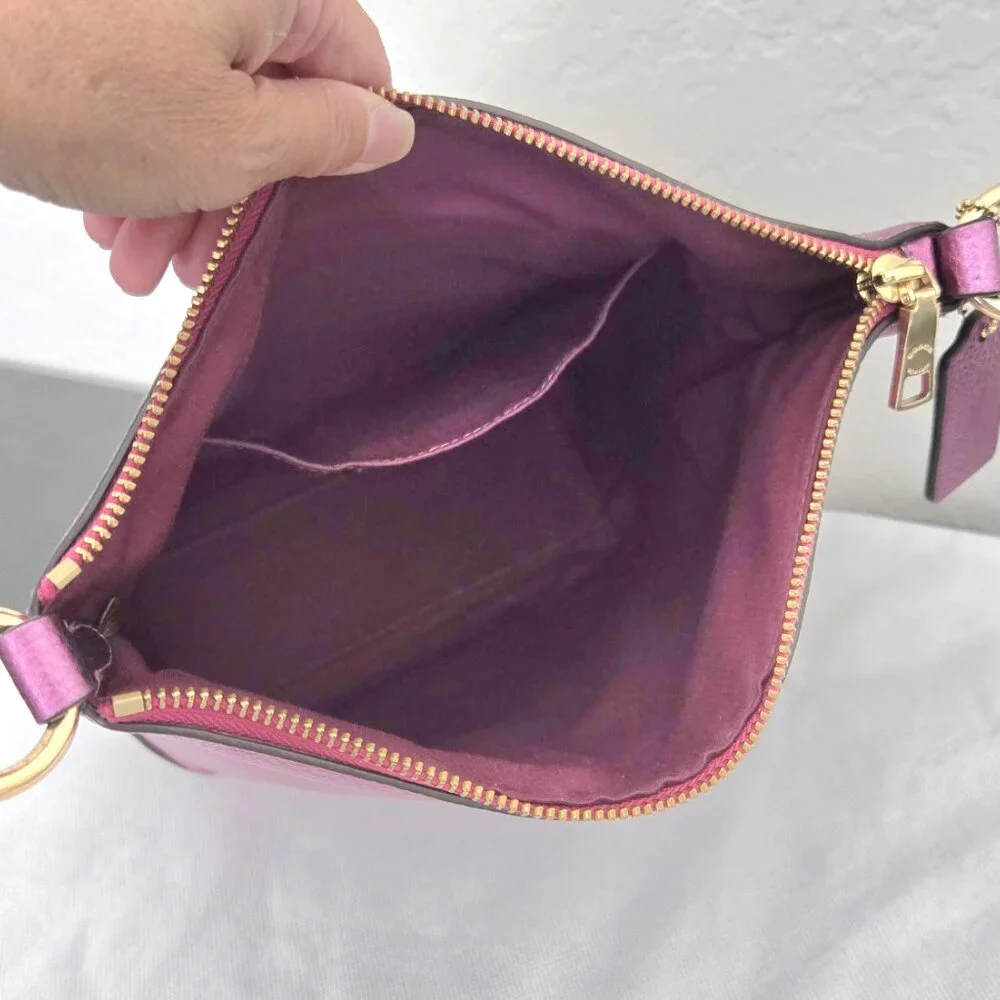 Coach Metallic Plum Leather Shoulder Bag with Gold Hardware - Picture 6 of 9